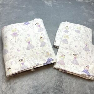 Pottery Barn Kids Fairy Flat Sheet 2 Standard Pillowcases Full Queen Flannel